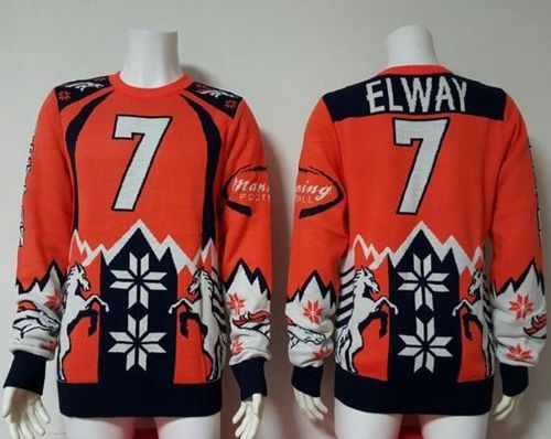 Nike Broncos #7 John Elway Orange/Navy Blue Men's Ugly Sweater
